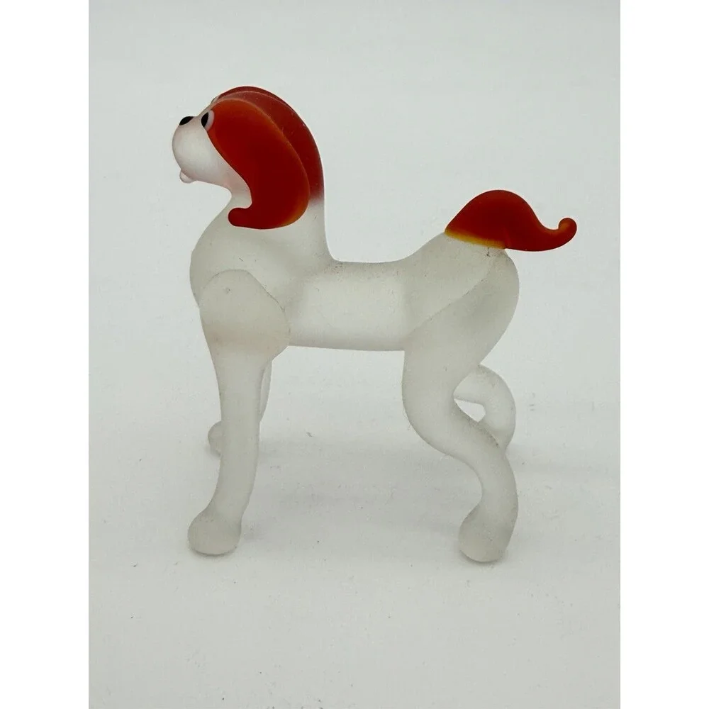 Vintage Art Glass Hand Blown Vizla Dog Red White Figurine 2.5”Italian European